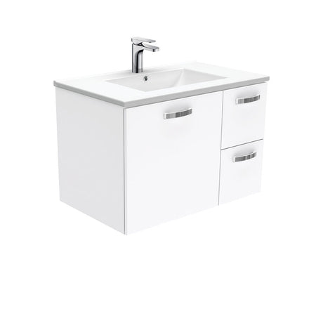 Fienza Dolce Ceramic Tcl75Jr 750Mm White Wall Hung Vanity With Handles Right Hand Drawers - Special