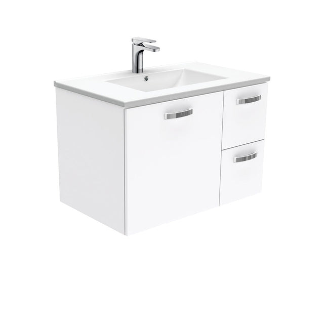 Fienza Dolce Ceramic Tcl75Jr 750Mm White Wall Hung Vanity With Handles Right Hand Drawers - Special