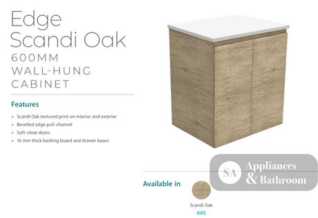 Fienza Dolce Edge Tcl60S 600Mm Scandi Oak Wall Hung Vanity - Special Order Units