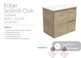 Fienza Dolce Edge Tcl75Sr Scandi Oak 750Mm Wall Hung Vanity Right Drawers - Special Order Units
