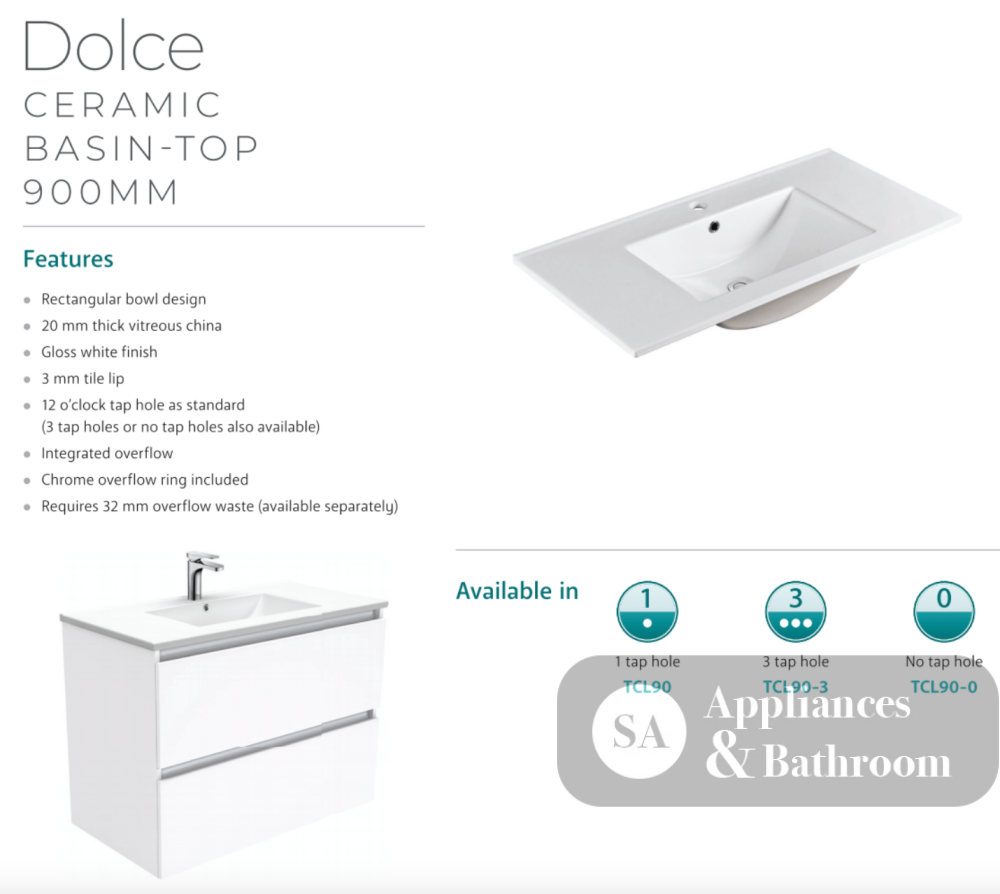 Fienza Dolce Edge Tcl90Skl 900Mm Scandi Oak Vanity With Kickboard Left Drawers - Special Order Units