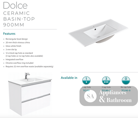 Fienza Dolce Edge Tcl90Sr 900Mm Scandi Oak Wall Hung Vanity Right Drawers - Special Order Units