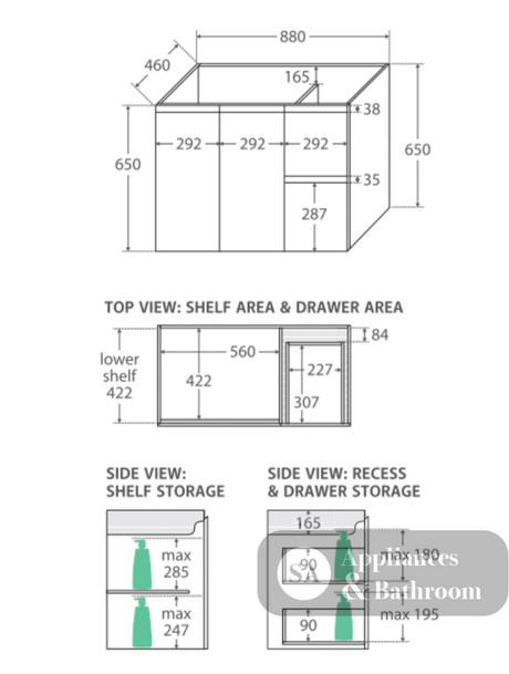 Fienza Dolce Edge Tcl90Sr 900Mm Scandi Oak Wall Hung Vanity Right Drawers - Special Order Units