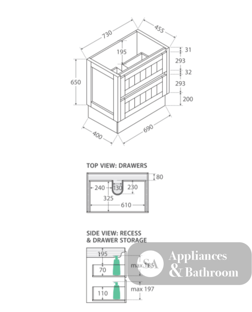 Fienza Dolce Hampton 750Mm Tcl75Tk White Vanity Unit On Kickboard - Special Order Units