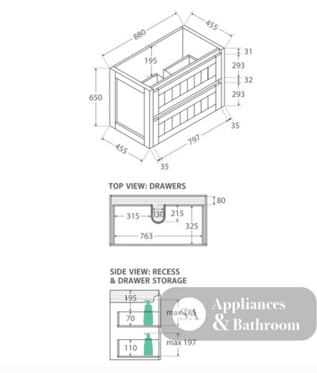 Fienza Dolce Hampton Tcl90T 900Mm White Wall Hung Vanity Unit - Special Order Units