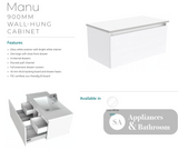 Fienza Dolce Manu Tcl90H 900Mm White Wall Hung Vanity Unit - Special Order Units