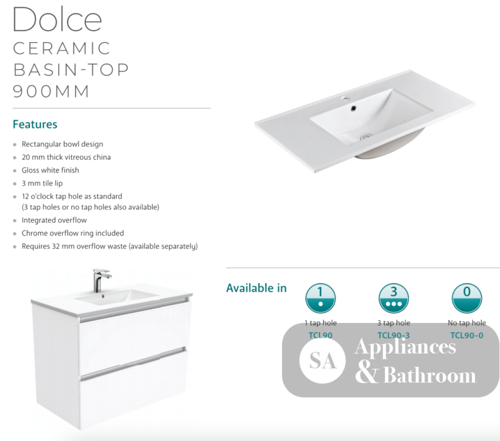 Fienza Dolce Quest 900Mm Tcl90Qk White Vanity Unit On Kickboard - Special Order Units