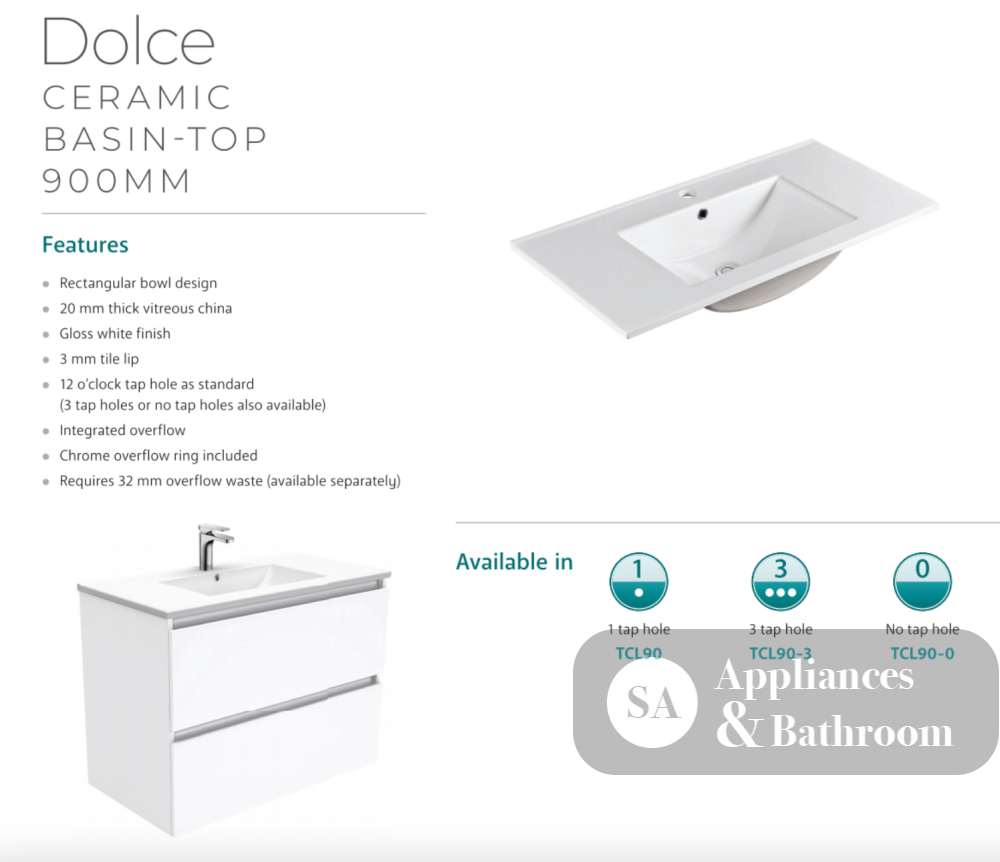 Fienza Dolce Quest Tcl90Q 900Mm White Wall Hung Vanity Unit - Special Order Units