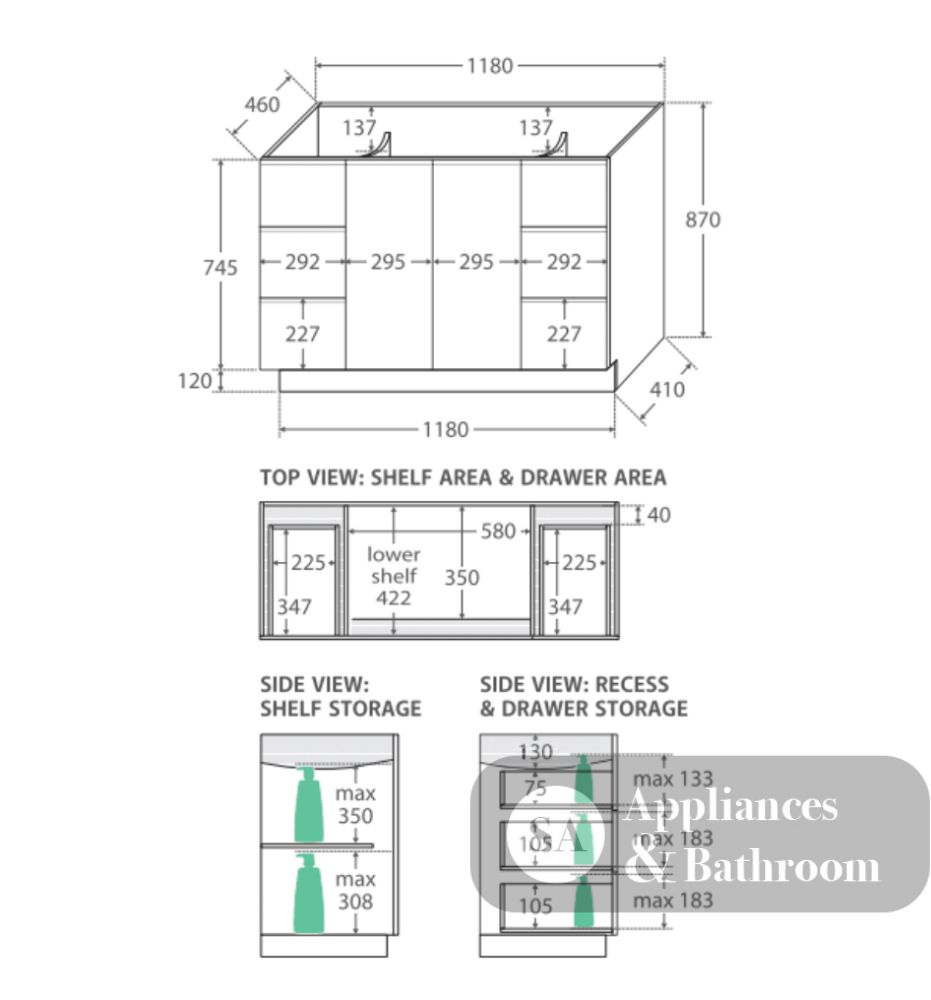 Fienza Dolce Tcl120C 1200Mm Fingerpull Vanity On Kickboard White - Special Order Units