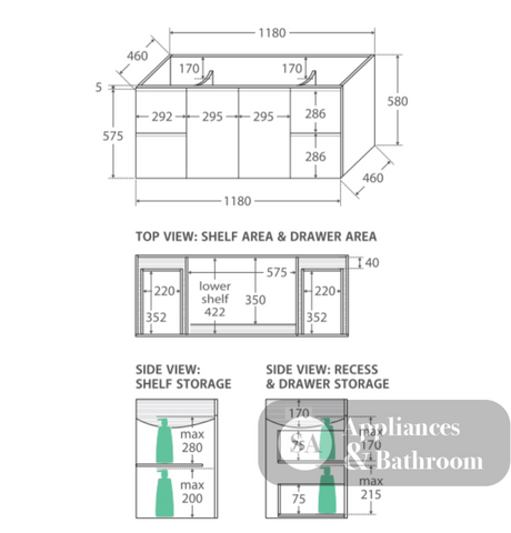 Fienza Dolce Tcl120F 1200Mm Fingerpull Wall Hung Vanity White - Special Order Units