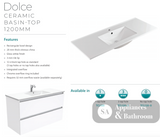 Fienza Dolce Tcl120J 1200Mm Ceramic Wall Hung Vanity With Handles White - Special Order Units