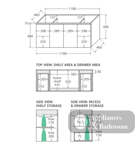 Fienza Dolce Tcl120J 1200Mm Ceramic Wall Hung Vanity With Handles White - Special Order Units