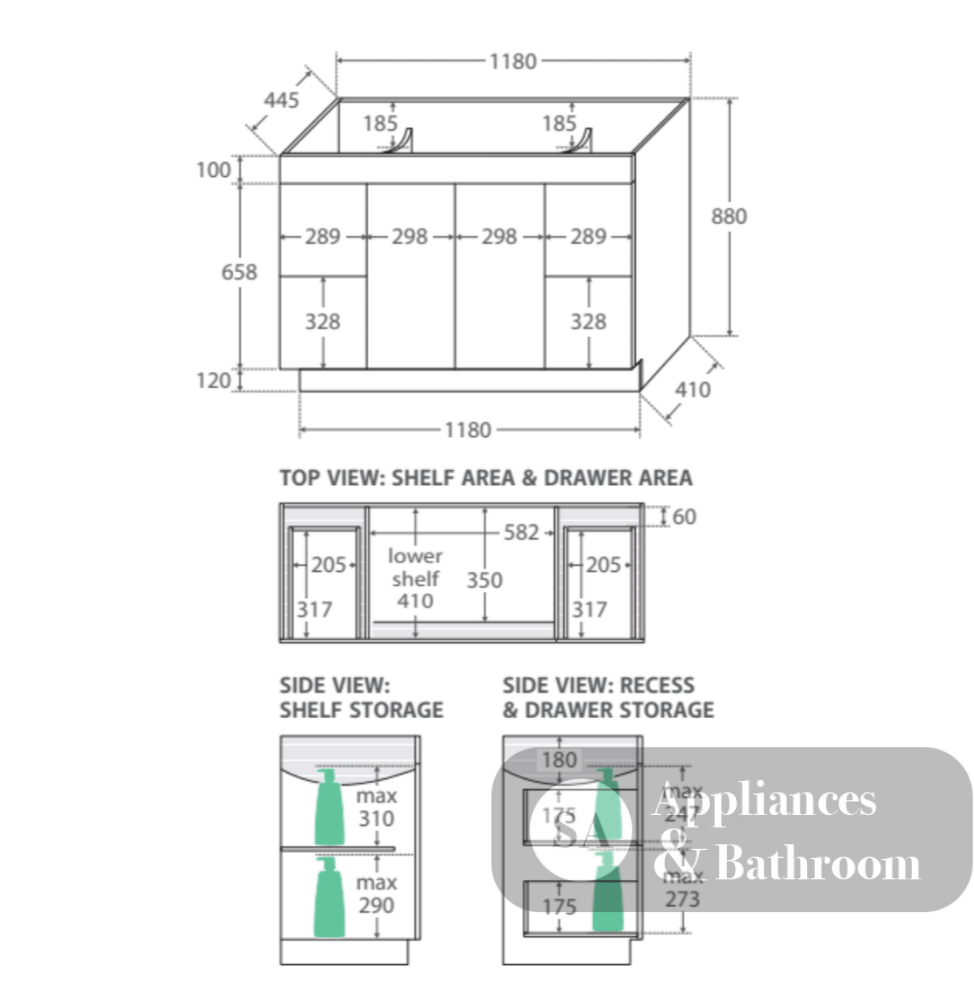 Fienza Dolce Tcl120Nkw 1200Mm Vanity With Kicker White - Special Order Units