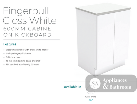Fienza Dolce Tcl60C Fingerpull 600Mm White Vanity With Kickboard - Special Order Units