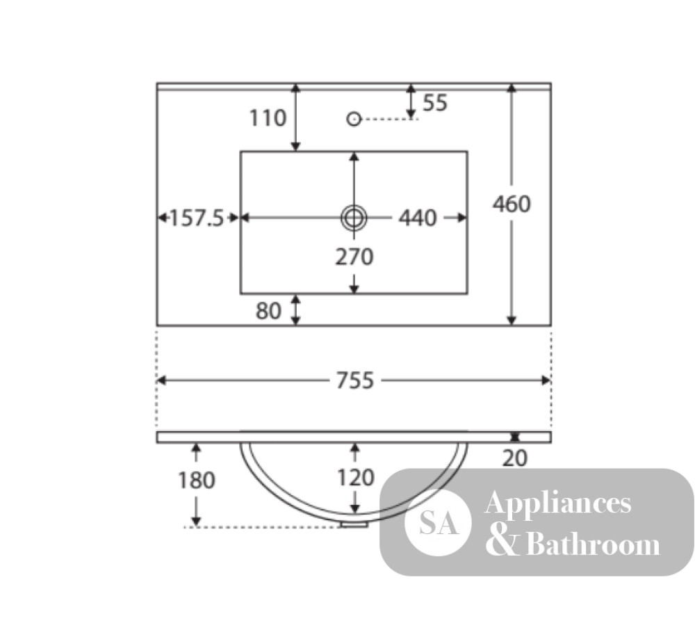 Fienza Dolce Tcl75Cl 750Mm White Fingerpull Vanity With Kickboard Left Hand Drawers - Special Order