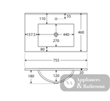 Fienza Dolce Tcl75Cr 750Mm White Fingerpull Vanity With Kickboard Right Hand Drawers - Special Order