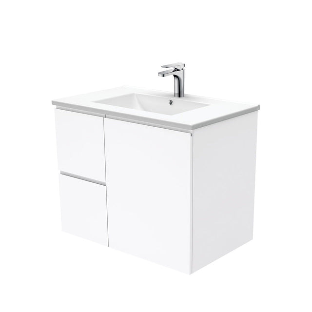 Fienza Dolce Tcl75Fl 750Mm White Fingerpull Wall Hung Vanity Left Hand Drawers - Special Order Units