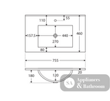 Fienza Dolce Tcl75Fr 750Mm White Fingerpull Wall Hung Vanity Right Hand Drawers - Special Order