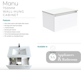 Fienza Dolce Tcl75H Manu 750Mm White Wall Hung Vanity Unit - Special Order Units
