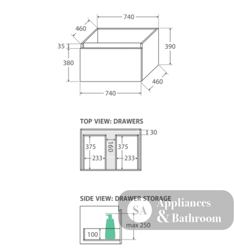 Fienza Dolce Tcl75H Manu 750Mm White Wall Hung Vanity Unit - Special Order Units