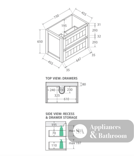 Fienza Dolce Tcl75T Hampton 750Mm Wall Hung Vanity Unit White - Special Order Units