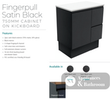 Fienza Dolce Tcl75Zbkr 750Mm Satin Black Vanity With Kickboard Right Drawers - Special Order Units