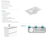 Fienza Dolce Tcl75Zkl Fingerpull Matte White 750Mm Vanity With Kickboard Left Drawers - Special