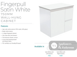 Fienza Dolce Tcl75Zr 750Mm Fingerpull Wall Hung Vanity Matte White With Right Drawers - Special