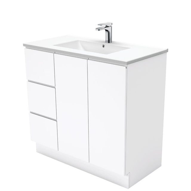 Fienza Dolce Tcl90Cl 900Mm Fingerpull White Vanity With Kickboard Left Drawers - Special Order Units