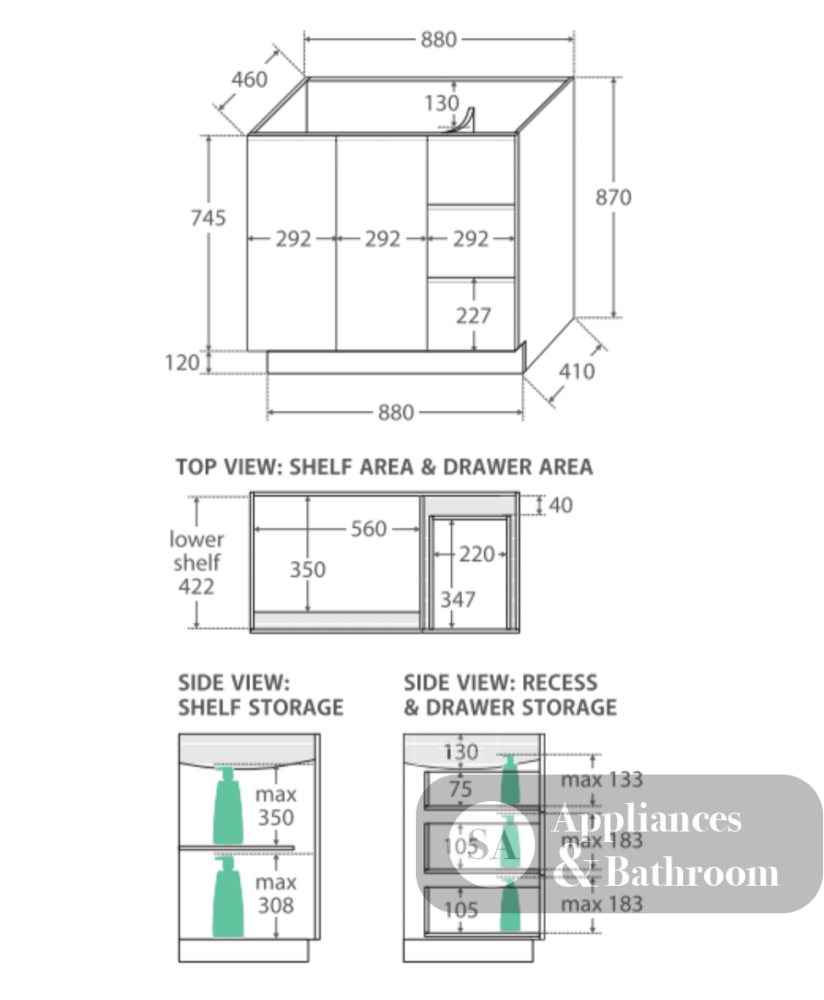 Fienza Dolce Tcl90Cl 900Mm Fingerpull White Vanity With Kickboard Left Drawers - Special Order Units