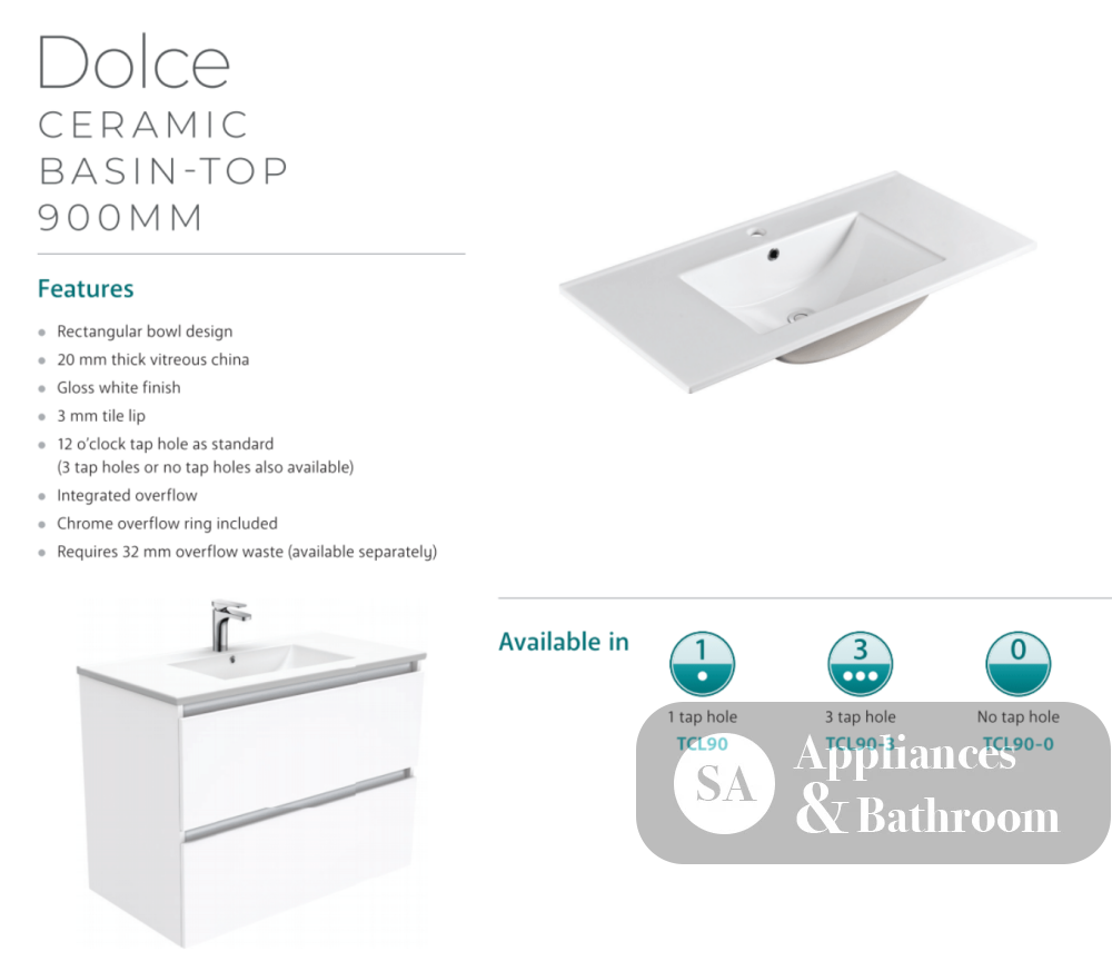 Fienza Dolce Tcl90Cl 900Mm Fingerpull White Vanity With Kickboard Left Drawers - Special Order Units