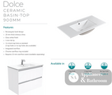 Fienza Dolce Tcl90Fl 900Mm Ceramic Wall Hung Finger Pull White Vanity One Tap Hole Left Hand Drawers