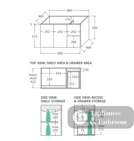 Fienza Dolce Tcl90Fr 900Mm Ceramic Wall Hung Finger Pull White Vanity One Tap Hole Right Hand