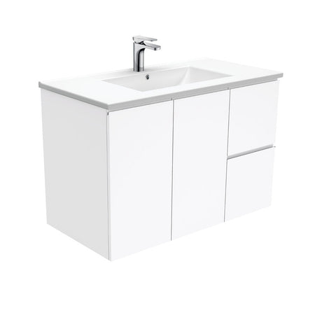 Fienza Dolce Tcl90Fr 900Mm Ceramic Wall Hung Finger Pull White Vanity One Tap Hole Right Hand