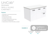 Fienza Dolce Tcl90Jl 900Mm Ceramic Wall Hung White Vanity With Handles One Tap Hole Left Hand