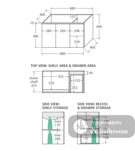 Fienza Dolce Tcl90Jr 900Mm Ceramic Wall Hung White Vanity With Handles One Tap Hole Right Hand