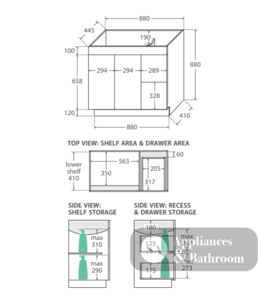 Fienza Dolce Tcl90Nkwr 900Mm White Vanity With Kicker Right Hand Drawer - Special Order Units
