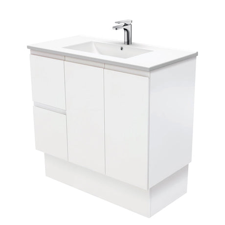Fienza Dolce Tcl90Zkl 900Mm Fingerpull Matte White Vanity With Kickboard Left Drawers - Special