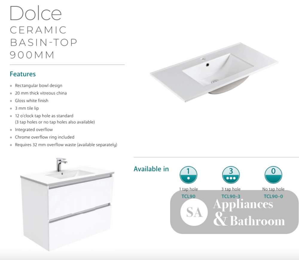 Fienza Dolce Tcl90Zkr 900Mm Fingerpull Matte White Vanity With Kickboard Right Drawers - Special