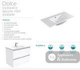 Fienza Dolce Tcl90Zkr 900Mm Fingerpull Matte White Vanity With Kickboard Right Drawers - Special