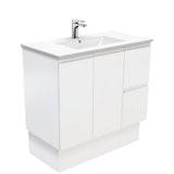Fienza Dolce Tcl90Zkr 900Mm Fingerpull Matte White Vanity With Kickboard Right Drawers - Special