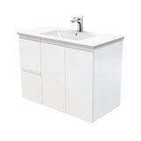 Fienza Dolce Tcl90Zl 900Mm Ceramic Wall Hung Finger Pull Satin White Vanity One Tap Hole Left Hand