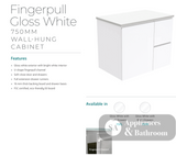 Fienza Dolce Tclb75Fr 750Mm Matte Black Fingerpull Gloss White Wall Hung Vanity Right Drawers -