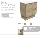 Fienza Dolce Tclb75Skr 750Mm Matte Black Scandi Oak Vanity With Kickboard Right Drawers - Special