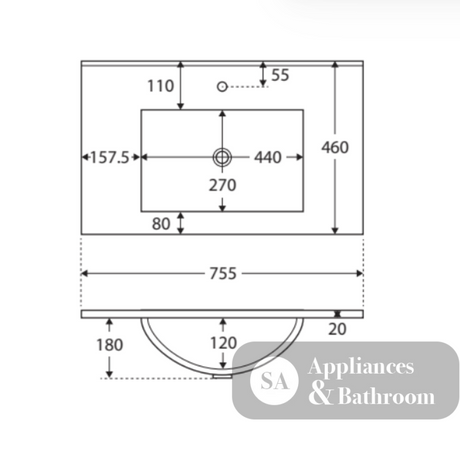 Fienza Dolce Tclb75Zkl 750Mm Matte Black Fingerpull Satin White Vanity On Kickboard Left Drawers -