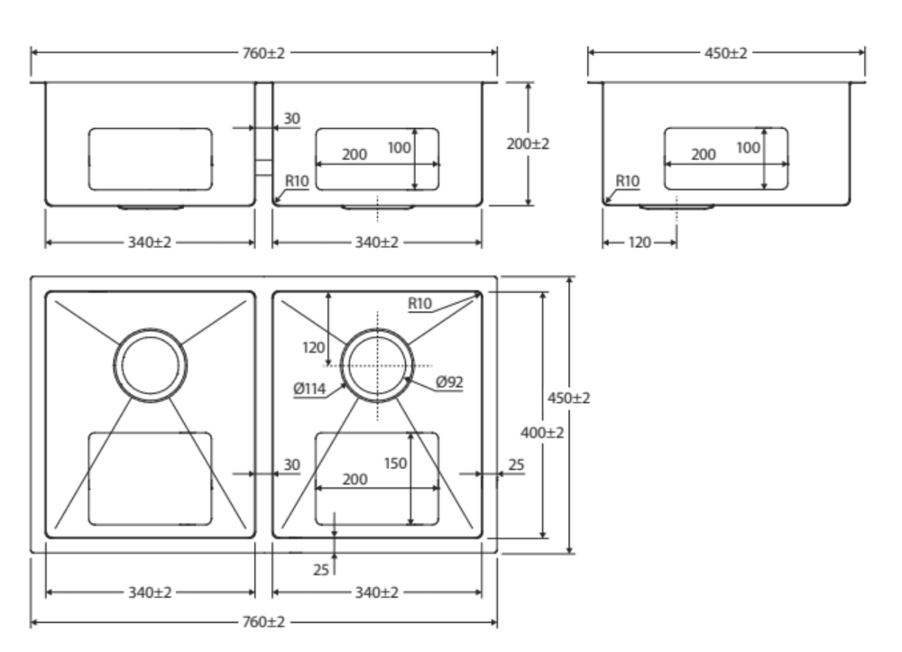 Fienza Double Bowl Kitchen Sink Pack - Carbon Metal 68403Cm-Kit Special Order Top Mounted Sinks