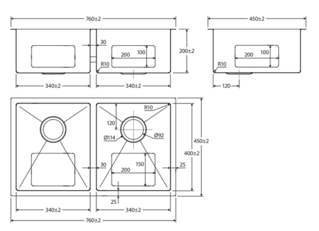 Fienza Double Bowl Kitchen Sink Pack - Carbon Metal 68403Cm-Kit Special Order Top Mounted Sinks