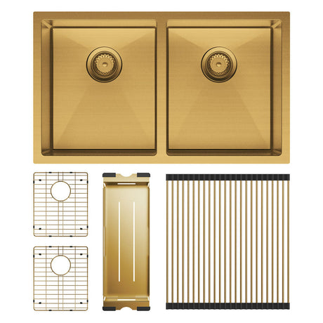 Fienza Double Bowl Kitchen Sink Pack - Rugged Brass 68403RB-KIT - Top Mounted Kitchen Sinks