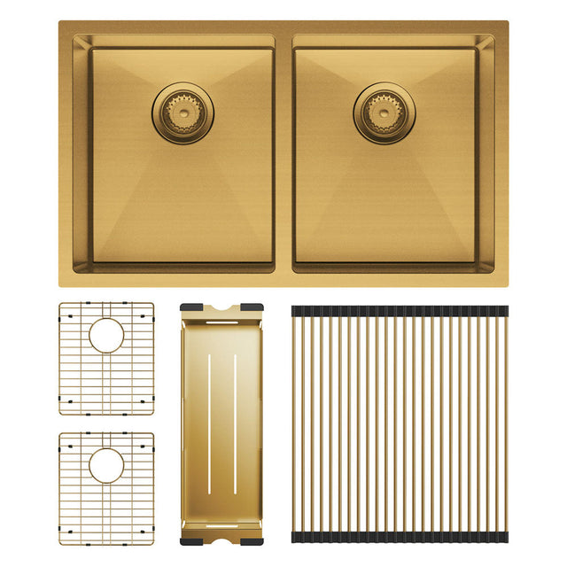 Fienza Double Bowl Kitchen Sink Pack - Rugged Brass 68403RB-KIT - Top Mounted Kitchen Sinks