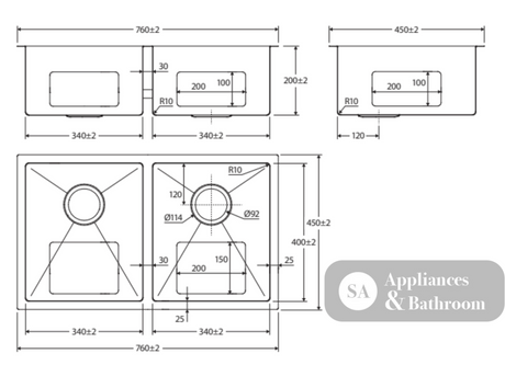 Fienza Double Bowl Kitchen Sink Pack - Stainless Steel 68403-Kit Special Order Top Mounted Sinks